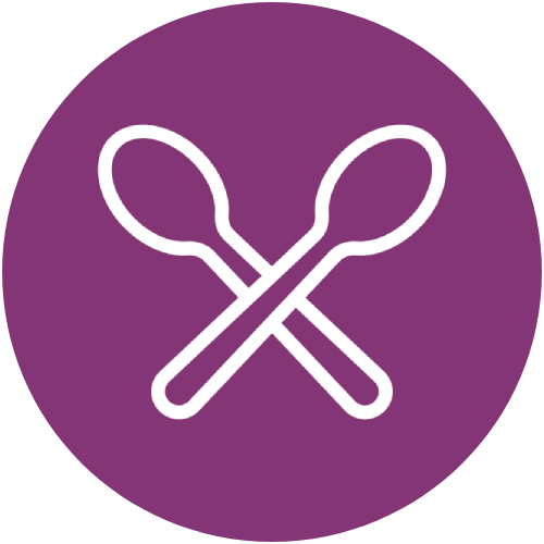 Two crossed spoons icon on purple background.