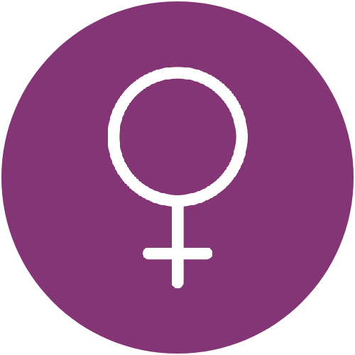 White female symbol on purple circle.